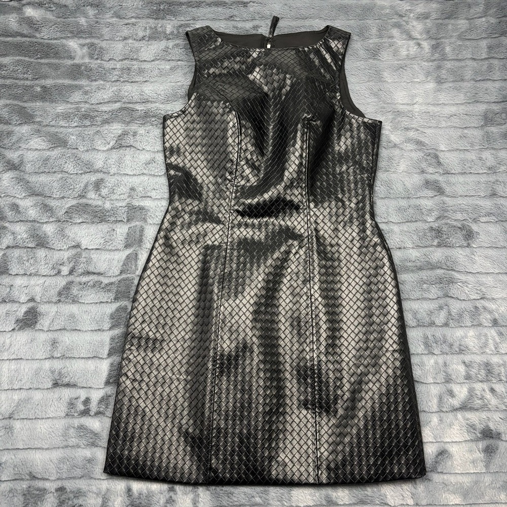 En Saison Womens Black Woven Faux Leather Sleeveless Mini Dress Size S 9395